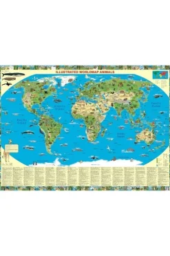 K&S DRUCKBUNT VERLAG Animals of the World illustrated map K&S Druckbunt verlag