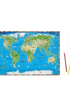 K&S DRUCKBUNT VERLAG Onderlegger geïllustreerde wereldkaart K&S druckbunt