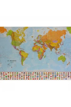 Maps International Monde pol. gepl. met latjes +vlaggen mi