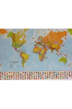 Maps International Monde pol. gepl. met latjes +vlaggen mi