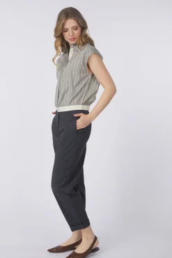 Yaya Broek Cotton Woven High Waist With Straight Leg