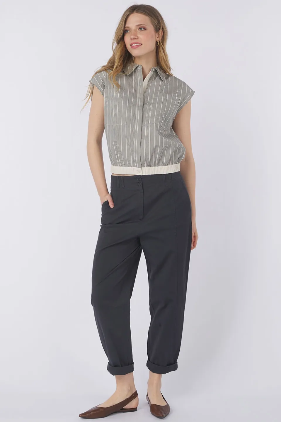 Yaya Hemd Sleeveless Blouse W. Elastic Waistband
